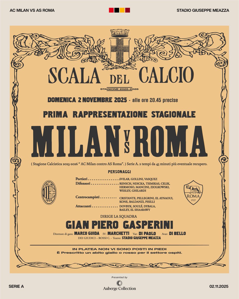 🟨 MATCHDAY 🟥
⏰ 20:45
⚽️ #MilanRoma
🐺 FORZA ROMA!

#ASRoma