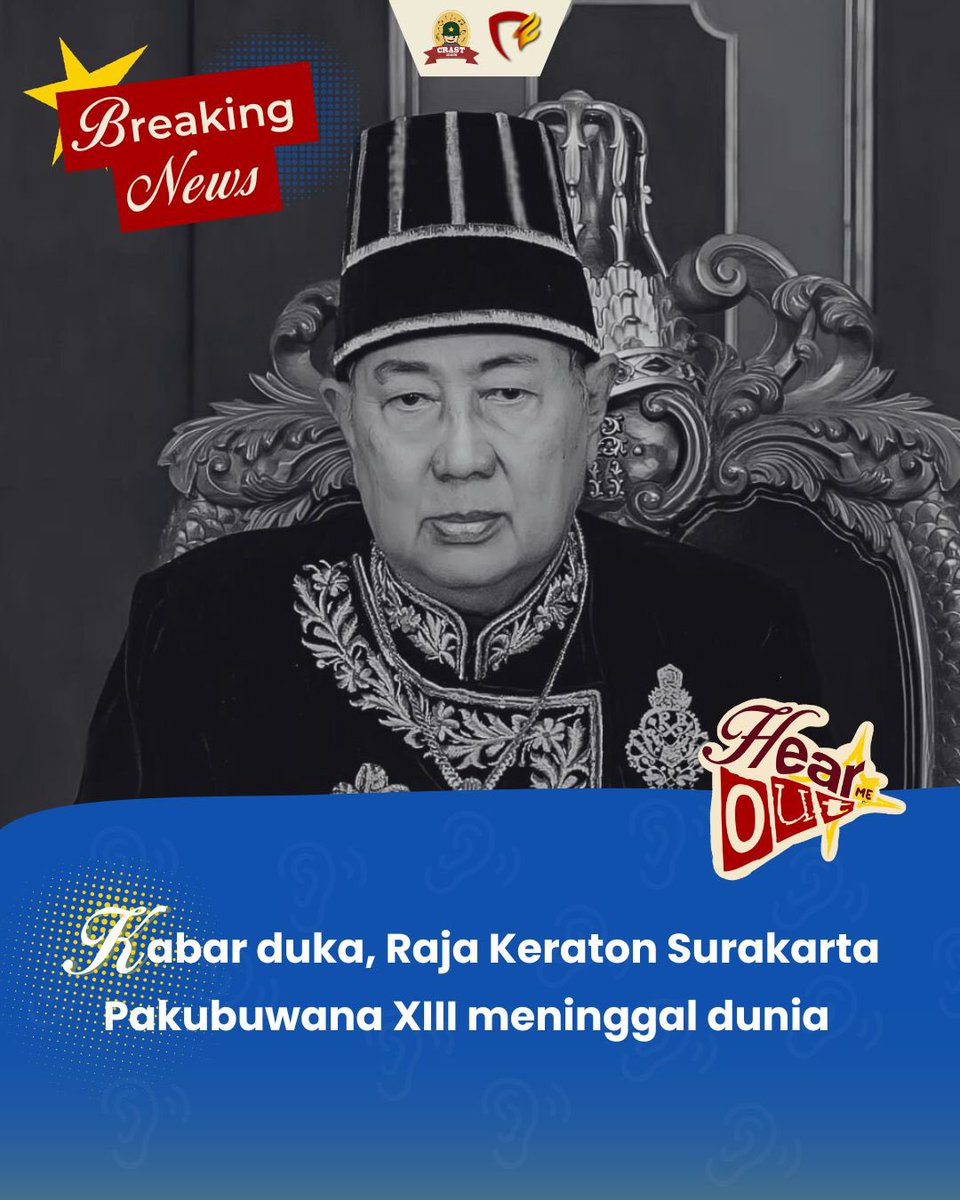 Turut berduka cita atas berpulangnya Sri Susuhunan Pakubuwana XIII, Raja Keraton Surakarta.

Beliau dikenal sebagai pelestari budaya Jawa dan panutan masyarakat Surakarta.

Semoga amal dan jasanya menjadi penerang di keabadian 🕊️

#rip