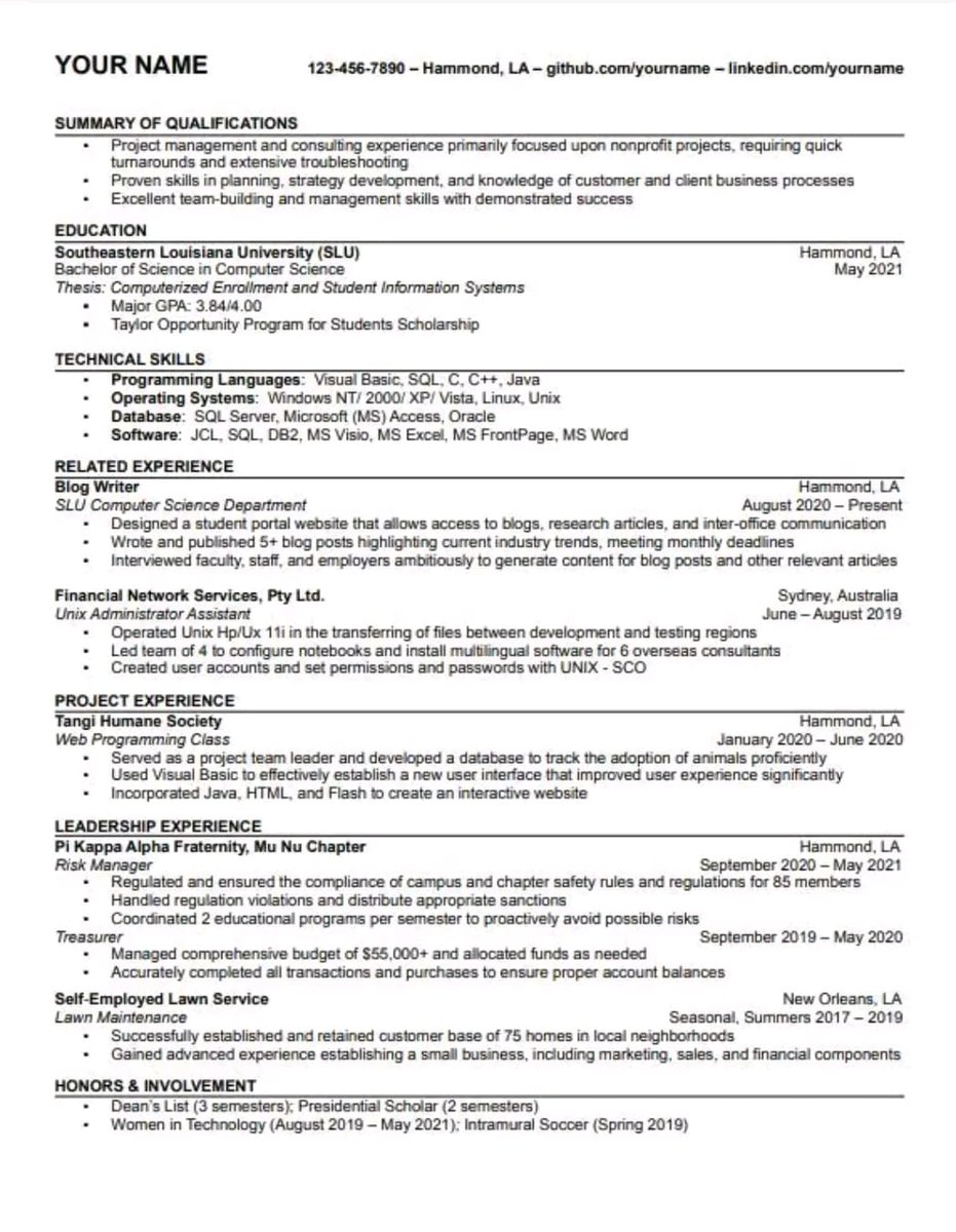 ExcelAr22's tweet image. نصيحه اعملو الـ ( CV ) بالشكل ده
نصيحه اعملو الـ ( CV ) بالشكل ده
نصيحه اعملو الـ ( CV ) بالشكل ده
ده اسهل شكل وافضلهم وده عشان تتجنب اخطاء السي في الكتيرة واللي ملهاش عد