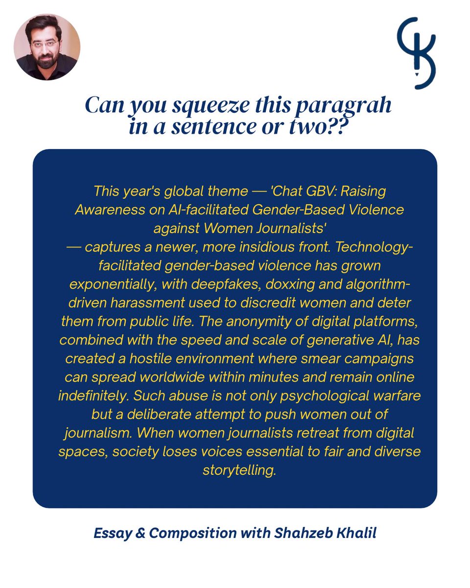 ShahzebKhalil's tweet image. 🧠 Precis Challenge! Can you squeeze this whole paragraph into just one or two sentences without losing its meaning? ✍️💡
#EnglishChallenge #PrecisWriting #SummarizeSmartly