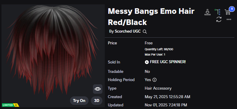 Xh0PlUgc's tweet image. 🔴New limited item &lt;&lt; FREE UGC SPINNER &gt;&gt;
📦Stock: 100
❗How to get it: You will need to get it through the roulette.
➡️roblox.com/catalog/110889…
➡️roblox.com/games/16542835…
#Roblox #RobloxDev #RobloxFreeUGC #RobloxUGCLimited