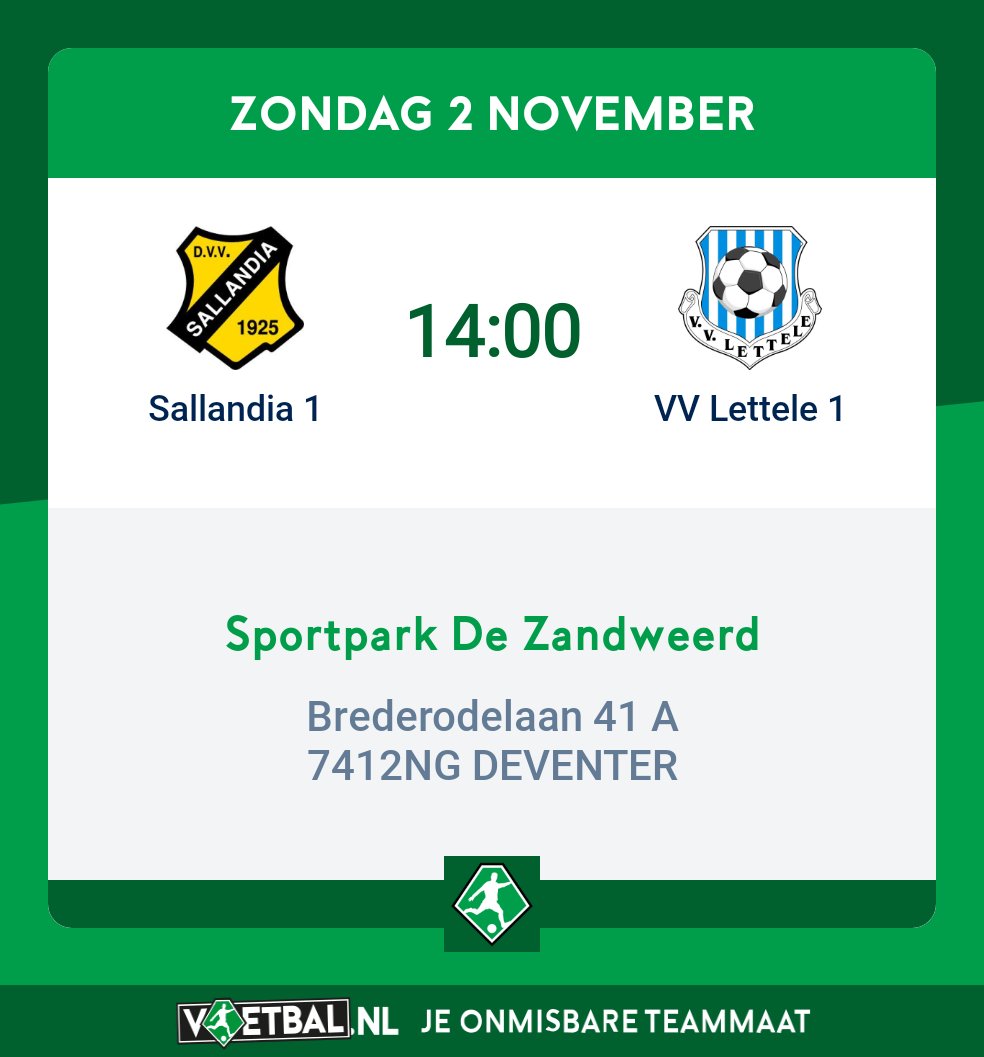 Vanmiddag treffen we op de Zandweerd <a href="/dvvsallandia/">D.v.v. Sallandia</a> . Een vereniging waartegen we door de jaren heen heel veel hebben gespeeld. We verwachten een spannende wedstrijd. Succes boys!