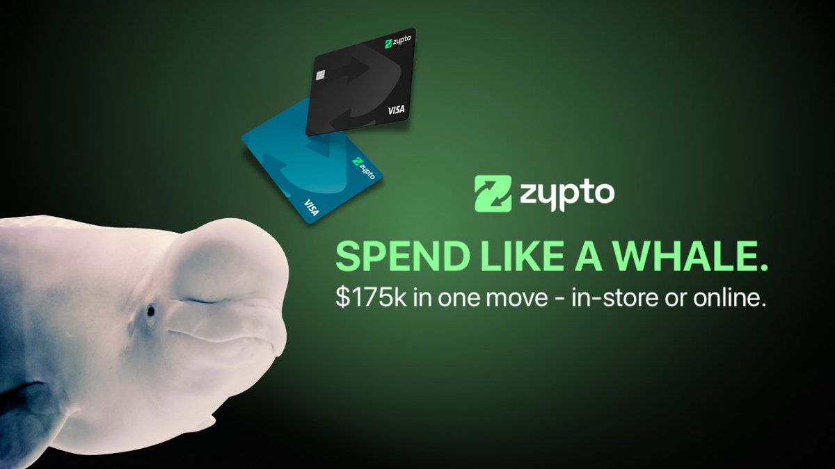 🐋 Spend Like a Whale: The Zypto Premium VISA Card
This is Zypto’s flagship card, built for those who need more. 

✅ Spend Big: Up to $175,000 per transaction.
✅ Transact Often: Up to $1 million total monthly limit.
✅ Pay No Monthly Fees: Ever.

👆 How it works:
Own the card