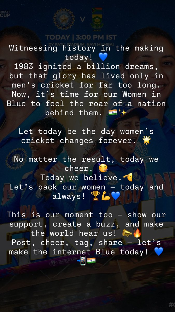 archika_singh's tweet photo. #INDvsSA
#INDWsSAW
#BelievelnBlue
#CWC25
#TeamIndia
#BCCI 
#WomenInBlue 
#WomensWorldCup2025 https://t.co/V9KPDBt53W