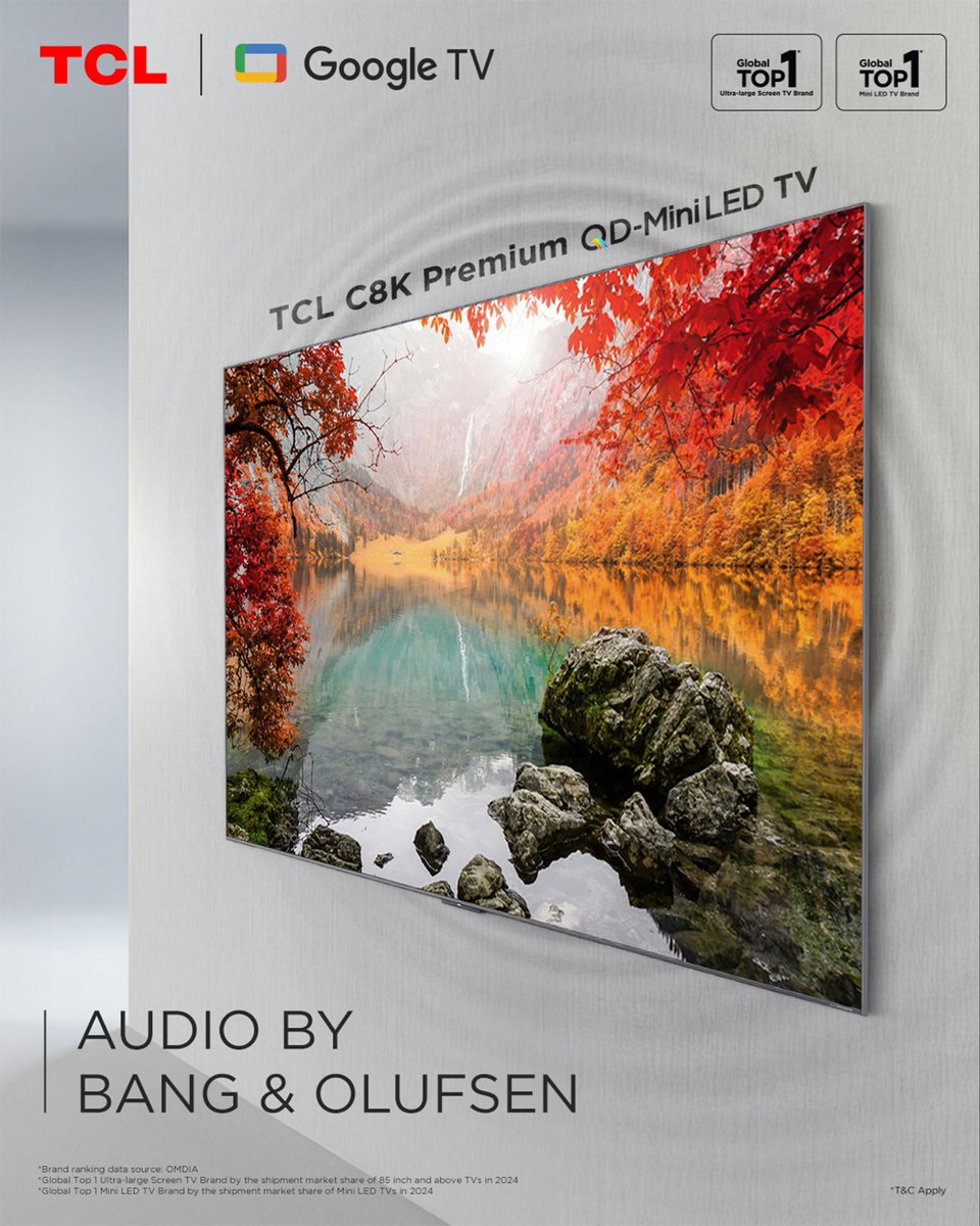 tcl_india's tweet photo. Every color. Every note. Get totally immersed in the TCL C8K Premium QD-Mini LED TV.
With industry-leading visuals and audio engineered by BANG & OLUFSEN, your favorite content has never looked or sounded better.
#TCL #ImmersiveExperience #PremiumUpgrade #SoundAndVision https://t.co/yrmWPRxkqI