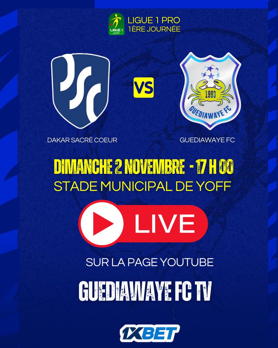 fc_guediawaye's tweet image. Suivez le match en Direct 📺💙💛✌🏽

#guediawayefc #lsfp #AllezLesCrabes #GFC #DSCGFC
