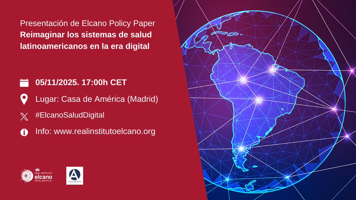 Si te interesa el ámbito de la salud y quieres saber más sobre su #transformacióndigital, este miércoles 5 tienes una cita en <a href="/casamerica/">Casa de América</a>. Con <a href="/moisesmoreram/">Moisés Morera Martín</a>, <a href="/ElcanoJjRuiz/">Jose Juan Ruiz</a>, <a href="/DraSilviaGold/">Silvia Gold</a>, <a href="/PAlonsoMalaria/">Pedro L. Alonso</a>, <a href="/PaolaAbrilCamp/">Paola Abril Campos</a> y <a href="/aperianez/">Africa Perianez</a>. #ElcanoSaludDigital
realinstitutoelcano.org/actividades/pr…