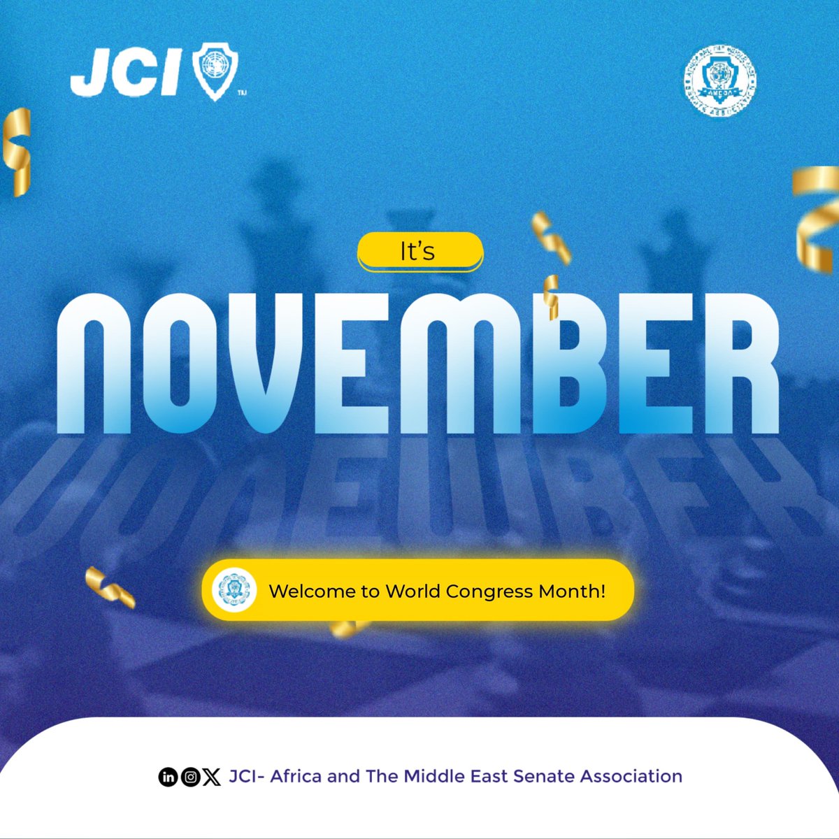 ✨ November is here!
Welcome to World Congress Month — where leaders unite to create a better world.

 Bienvenue au Mois du Congrès Mondial! Inspirons le changement, ensemble. 🌍

#JCIAmesa
#JCIWC2025
#HappyNewMonth
#JCIAmea
#JCILeaders
