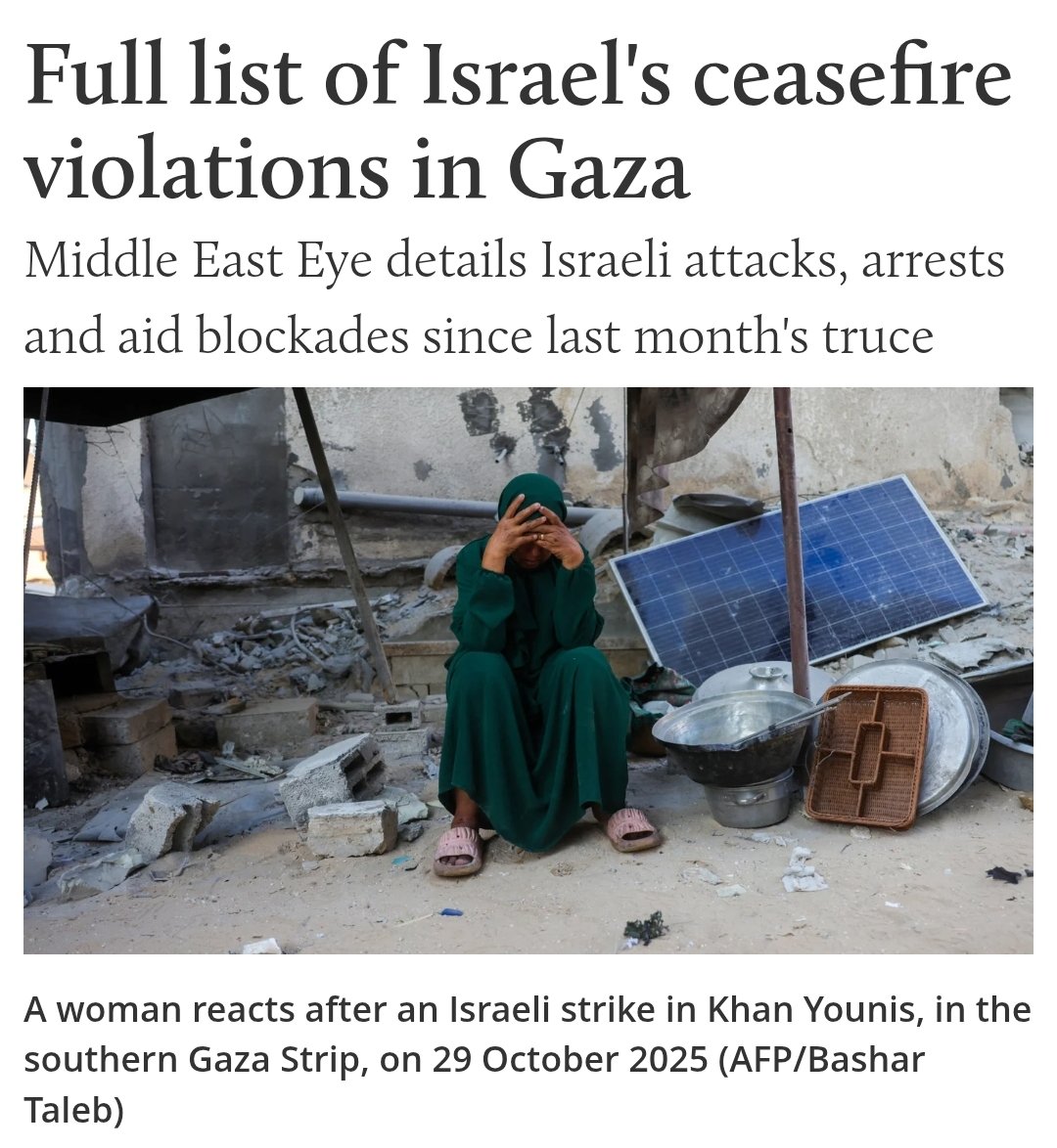 *Vollständige Liste der Verstöße "Israels" gegen den Waffenstillstand im Gazastreifen*

Seit der Unterzeichnung des sogenannten "Waffenstillstands" im #Gazastreifen im vergangenen Monat hat "#Israel" mehrfach gegen das Abkommen verstoßen. Von Luftangriffen und Schießereien bis