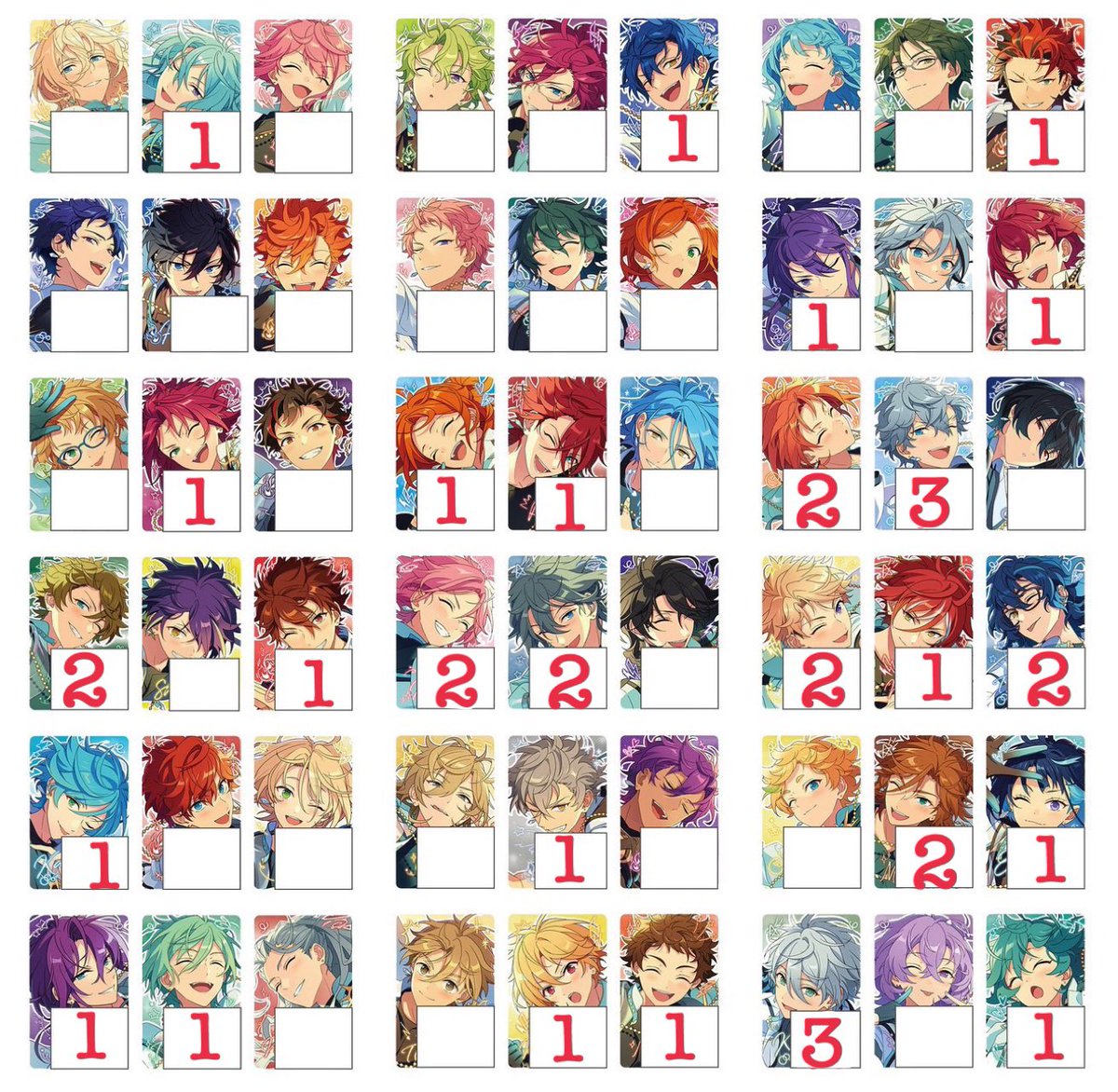 【交換】あんスタ 中国 9周年 Limit Break フォトカード

譲→渉、真緒、翠、千秋、奏汰、マヨイ、巽、ジュン、ゆうた、燐音、こはく、ニキ、晃牙、なずな、光、紅郎、颯馬、司、レオ、泉、嵐、夏目、つむぎ、斑、エス、カンナ、萊香 

求→零

友人に代行頂きました。