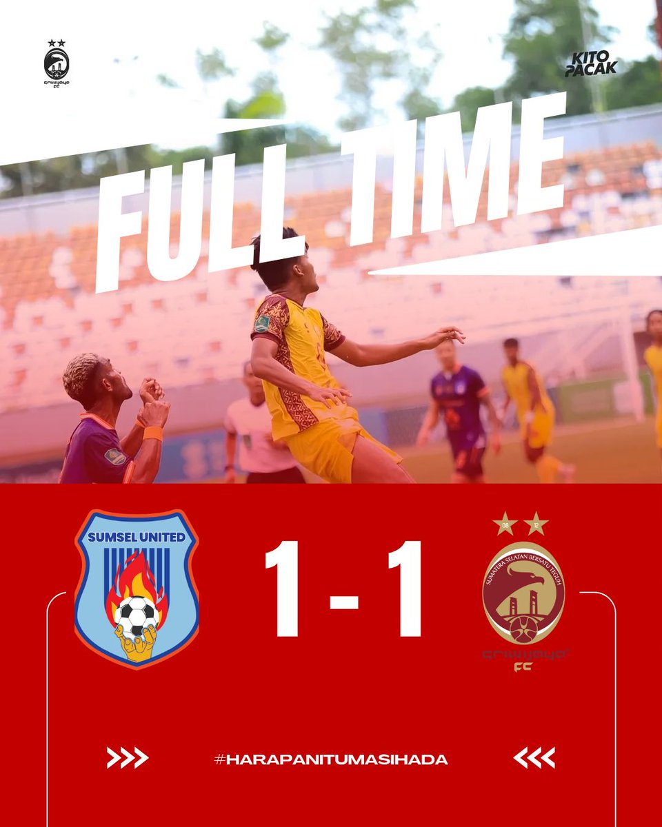 Setelah terlebih dahulu unggul, Sriwijaya FC kebobolan di menit terakhir babak ke dua.
Pertandingan antara Sriwijaya FC melawan tuan rumah Sumsel United, berakhir dengan skor 1-1.
Gol Sriwijaya FC diciptakan oleh Vieri pada menit ke 32, dan gol Sumsel United diciptakan oleh Kahar