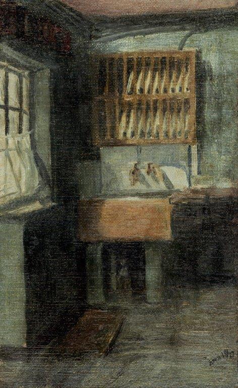 Good morning, Ian <a href="/longitch/">Ian Briggs</a> &amp; thank you, rather belatedly on my part, I'm afraid. Here's "The Scullery" by Walter Steggles from 1927 &amp; you'll note that the net curtains are slightly blowing in the breeze! #WalterSteggles #EastLondonGroup #SundayMorning