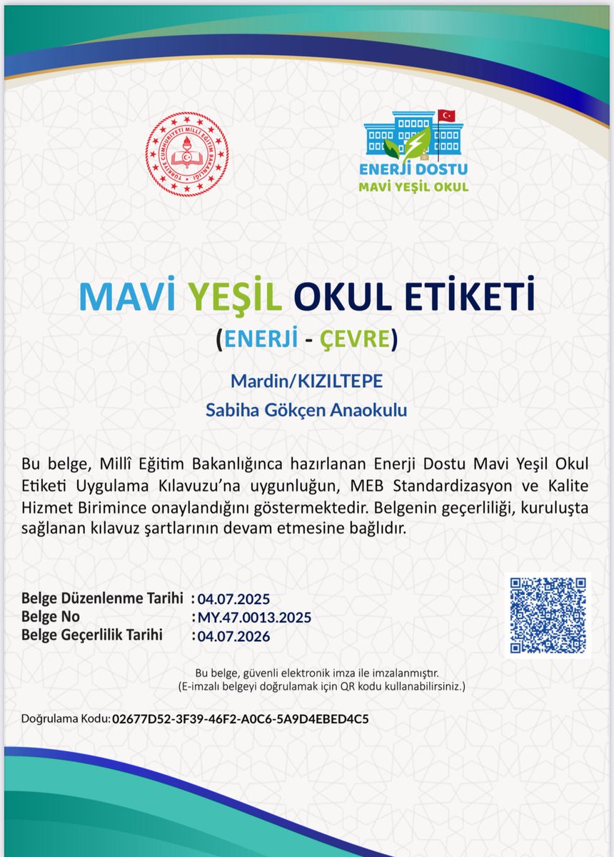 Kızıltepe Sabiha Gökçen Anaokulu olarak Mavi Yeşil Okul Etiketi'ni almaya hak kazandık. 
<a href="/Yusuf__Tekin/">Yusuf Tekin</a> <a href="/mebtegm/">Temel Eğitim Genel Müdürlüğü</a> <a href="/mardinilmem/">Mardin İl Millî Eğitim Müdürlüğü</a> <a href="/ali_eyyupkoca/">Ali Eyyupkoca</a> <a href="/kiziltepemem47/">Kızıltepe İlçe Milli Eğitim Müdürlüğü</a> <a href="/SuleymnAKIN/">Süleyman AKIN🇹🇷</a> <a href="/akadirgms/">Abdulkadir Gümüş</a> <a href="/makdag47/">Makdag</a> <a href="/RustemCaki/">Rüstem Çakı</a>