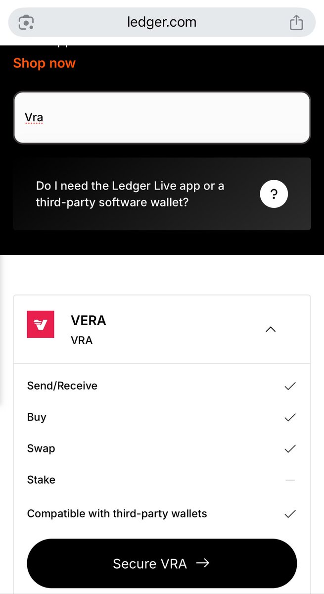 ramelijan_'s tweet image. $VRA has officially been added to @Ledger ✅ 

Buy, swap, and send/receive all available… not many coins get all of these features. 👀 

Something is cooking… they clearly want everyone to have access to $VRA. 

The most hated rally is imminent.