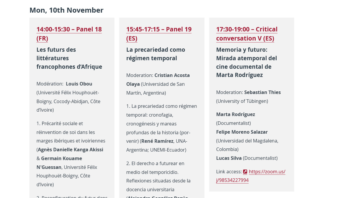 <a href="/Unimagdalena/">Universidad del Magdalena</a> <a href="/VInUnimagdalena/">Vicerrectoría de Investigación</a> <a href="/cineunimag/">Cine y Audiovisuales</a> presentes en  International Forum 2025: Doing Futures in Precarious Times de <a href="/uni_tue/">Universität Tübingen</a> en Tubinga, Alemania con la conferencia Memoria y futuro: El cine de <a href="/MartaRodrguezd1/">Marta Rodríguez</a> <a href="/SenalColombia/">Señal Colombia</a> 
uni-tuebingen.de/forschung/zent… 
zoom.us/j/98534227994#…