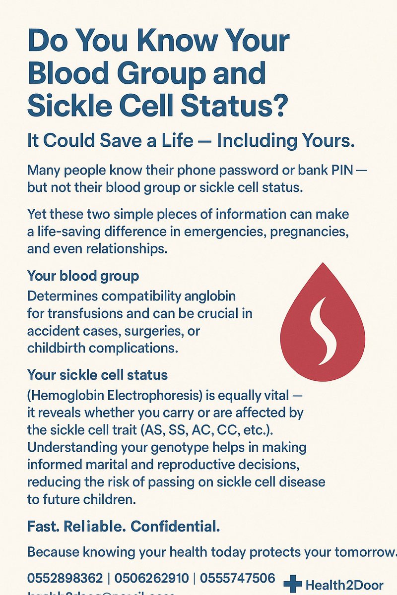 opinions_tech's tweet image. Don’t leave it to chance, be on top of your health 
🔖 #KnowYourStatus #SickleCellAwareness #BloodGroupTesting #HealthEducation #PreventiveCare #Health2Door #HealthcareAtYourDoorstep #WellnessMatters #GenotypeTesting #PublicHealth #StayInformed #HealthyLiving