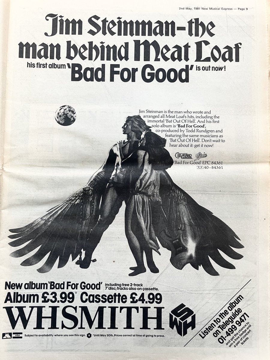 Jim Steinman / WH Smith advert.
New Musical Express, 2 May 1981.