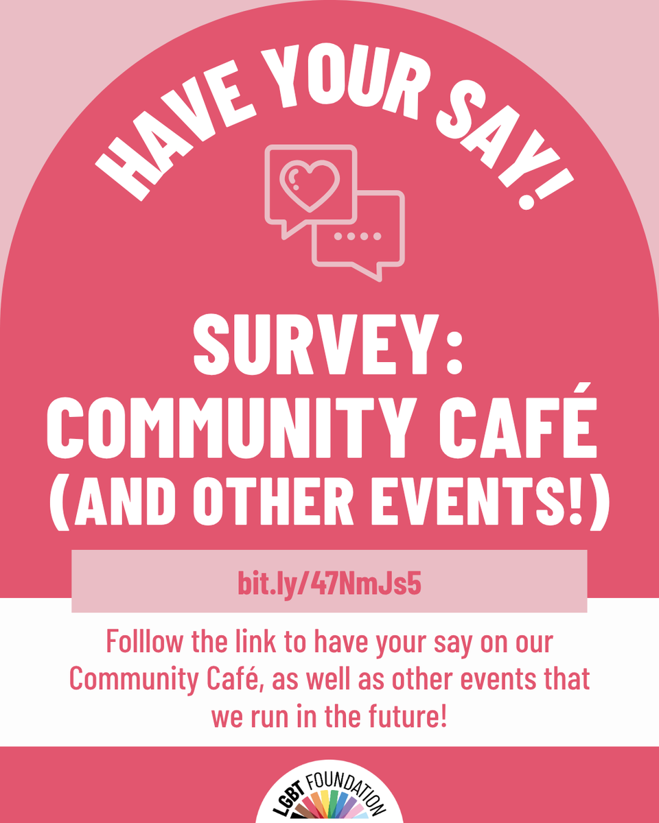 LGBTfdn's tweet image. Take our quick 5 minute survey to provide feedback and share your ideas for our NEW community events. Visit bit.ly/47NmJs5 to have your say 🙌

#CommunityEvents #CommunityCafé #LGBTEvents #ManchesterEvents #LiverpoolEvents