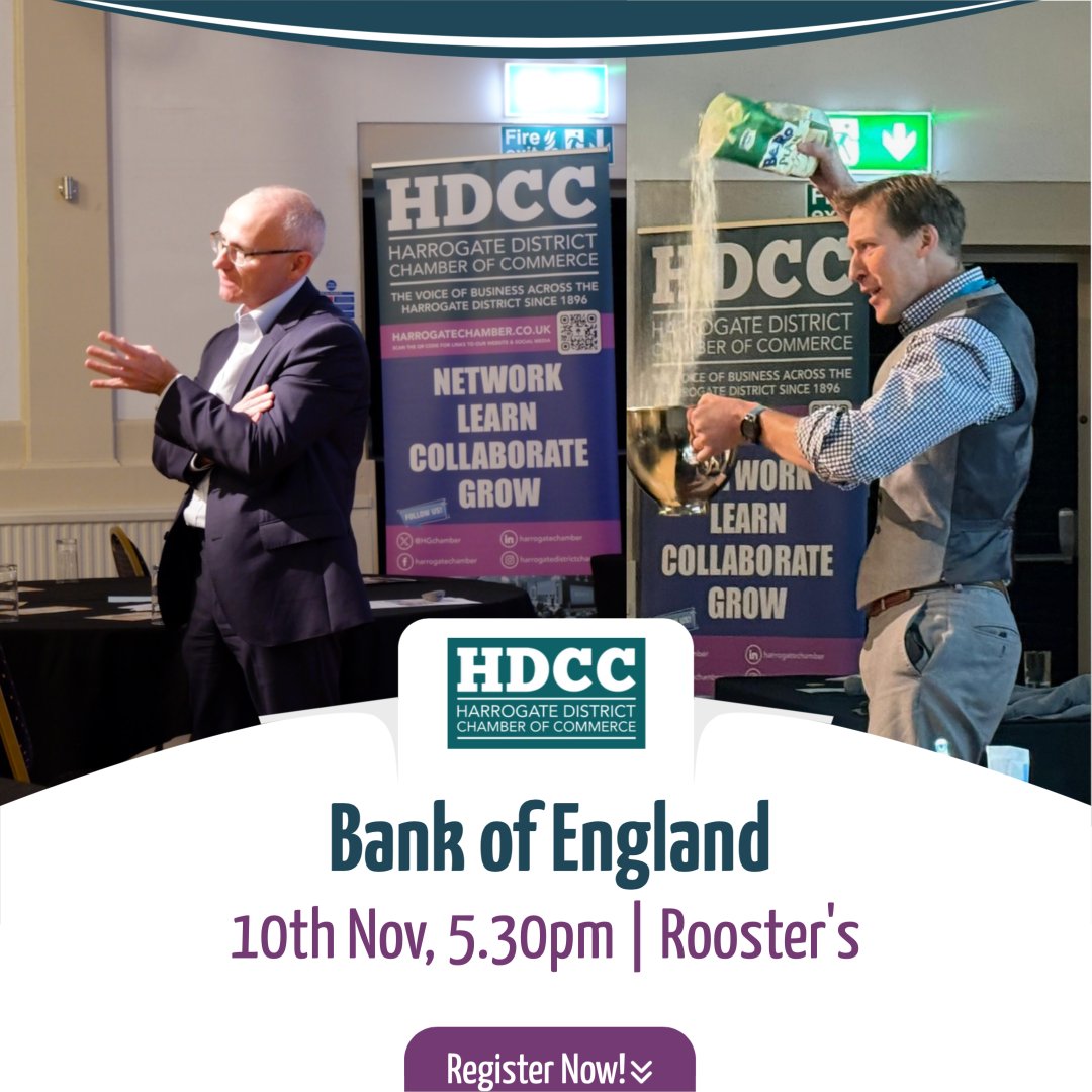 Introducing our expert speakers for our Annual Financial Meeting: Paul Mount (Bank of England) &amp; John Garbutt (DSC Accountants). Gain essential insights on economic stability, inflation management, and business resilience. Secure your place: harrogatechamber.co.uk/events #HDCC