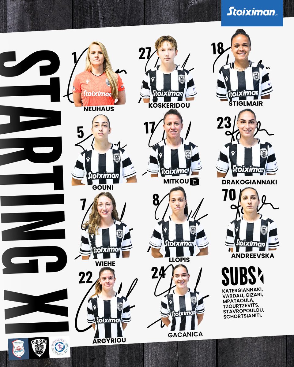#Starting11 | 🆚 Odysseas Moschatou

Stream: youtube.com/watch?v=CVrrWM…

#ACPAOK #PAOK #WomenSoccer #WomenFootball #WFLGR #HereIsNorth