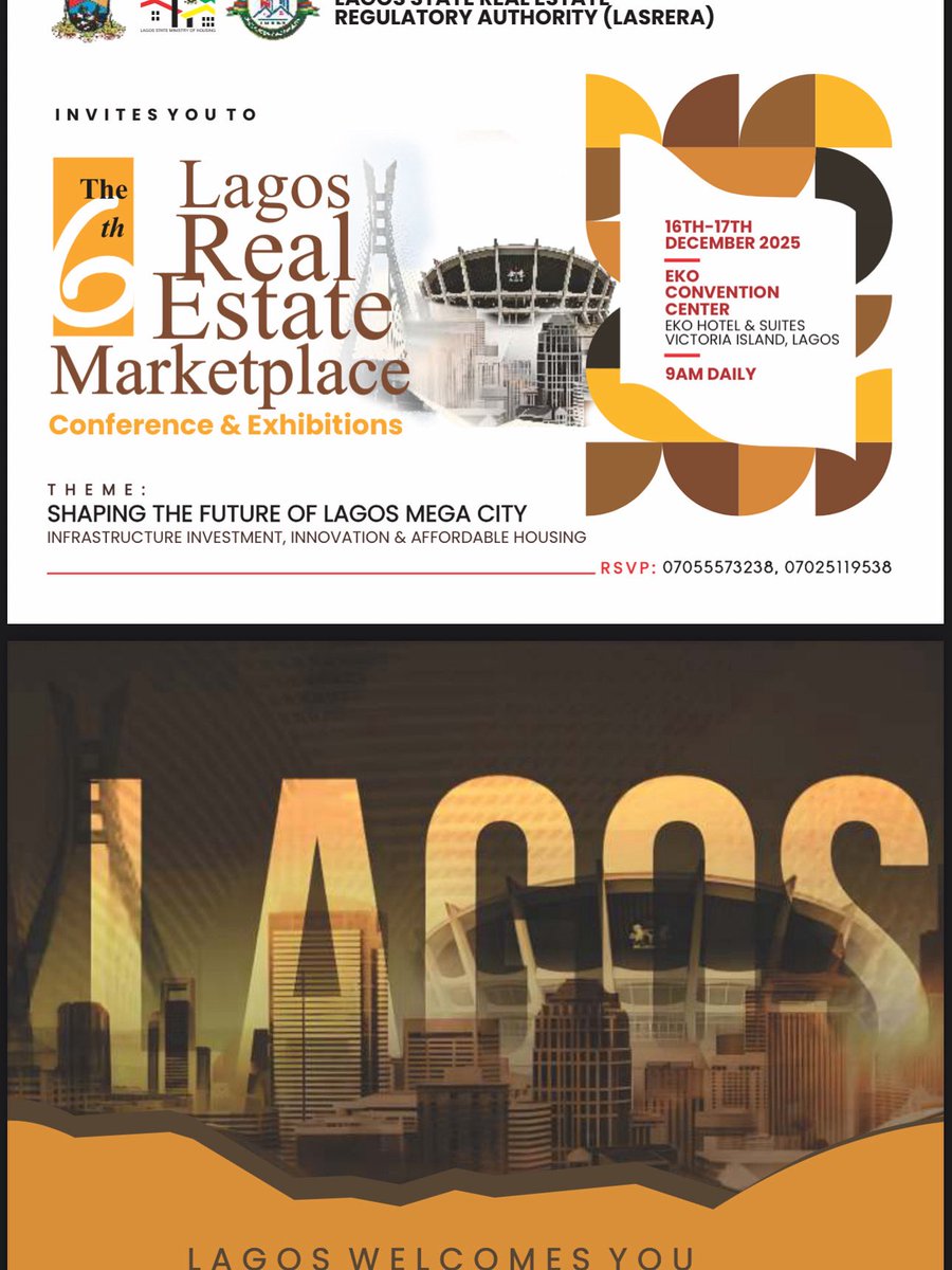 PUBLIC NOTICE – CHANGE OF DATE

New schedule is now:
📅 *Date: 16th–17th December 2025* 
📍 *Venue: Eko Convention Center, Victoria Island, Lagos*

*Register with this link:*

eventbrite.com/e/6th-lagos-re…