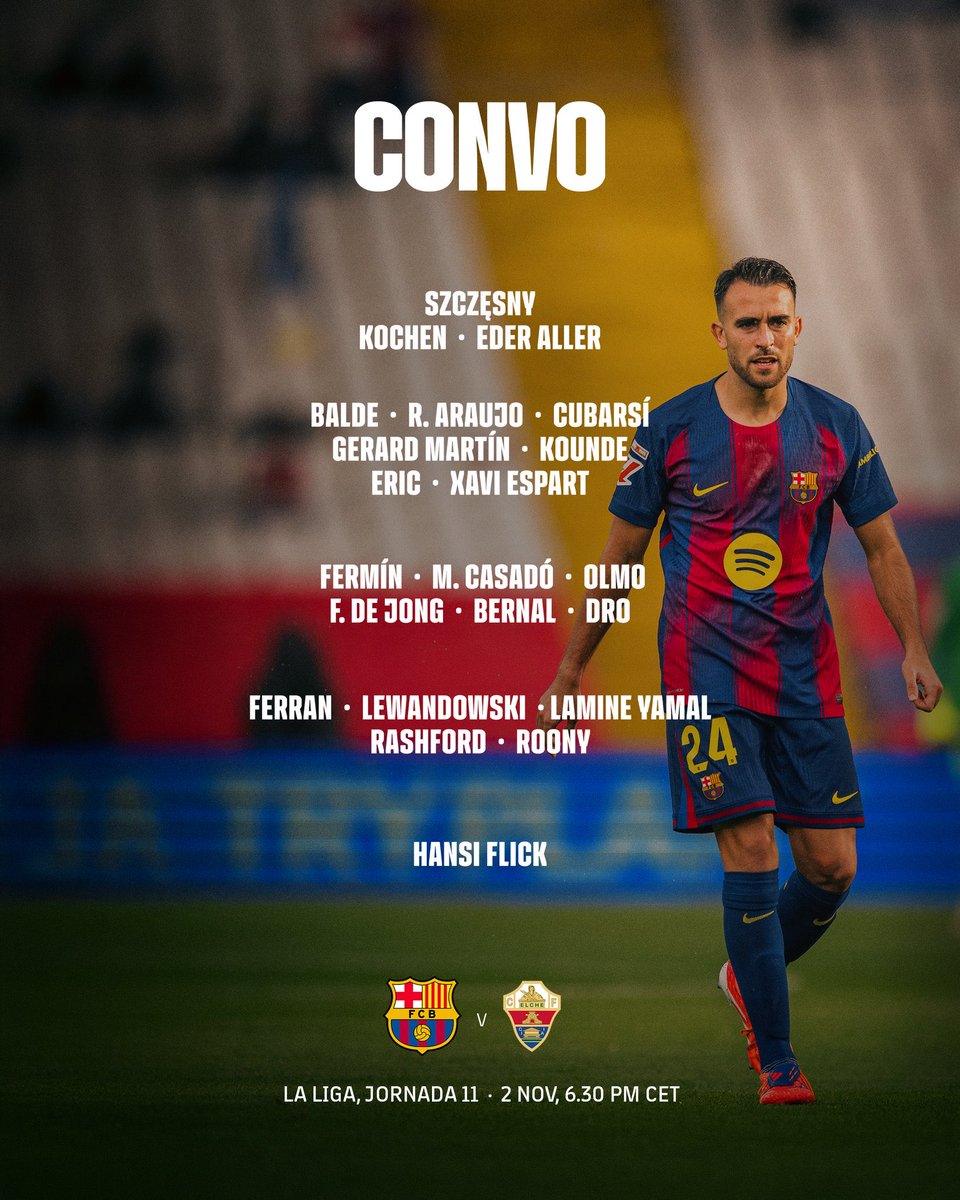 ✅ Lewandowski i Dani Olmo, amb l’alta mèdica, disponibles pel #BarçaElche 

❌ Christensen, Pedri, Joan Garcia, Raphinha, Ter Stegen, Gavi. 

<a href="/Laporteriabtv/">La Porteria</a> #FCBLive