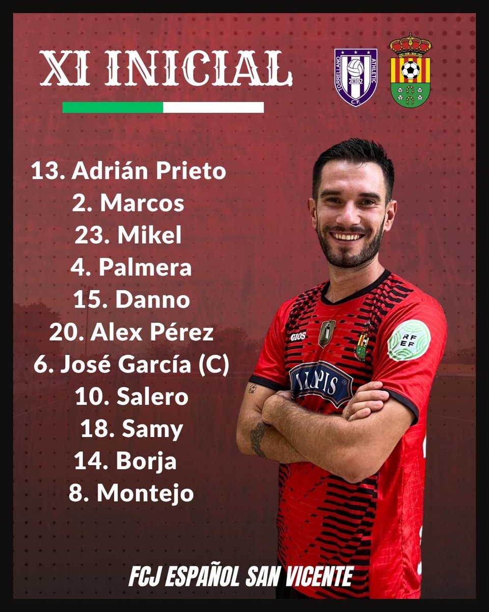 jovesanvicente's tweet photo. 📋 ¡Ya tenemos el 𝟏𝟏 𝐢𝐧𝐢𝐜𝐢𝐚𝐥 elegido por Steven García para enfrentarnos al Athletic Club Torrellano! https://t.co/Z8l6DB2x9G