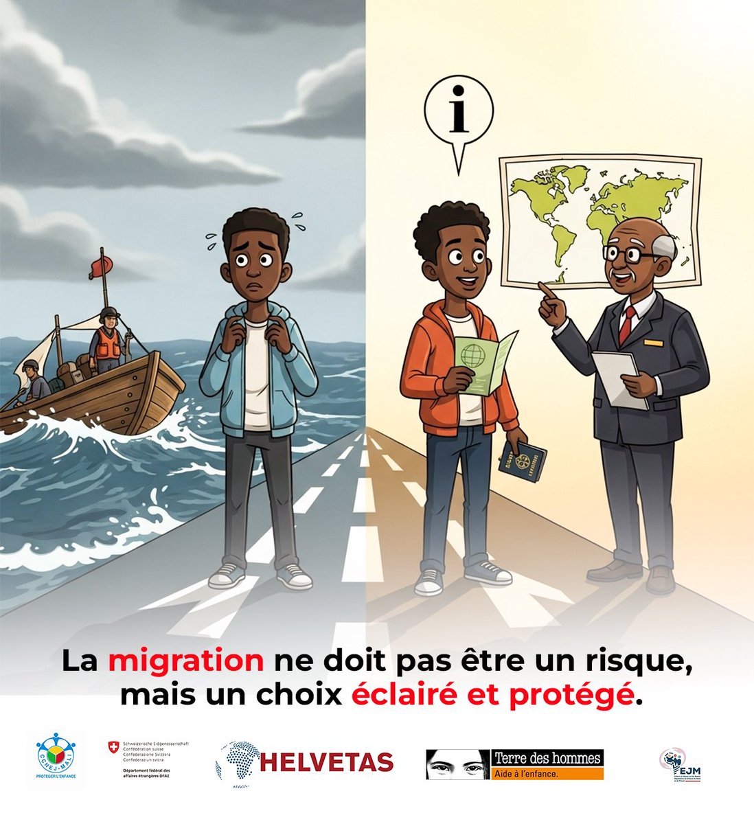 Chaque jour, des enfants et jeunes prennent la route dans l’espoir d’un avenir meilleur, sans toujours connaître les dangers qui les attendent.
Protéger les enfants et jeunes, c’est leur donner les moyens de décider sans danger, d’agir avec dignité et de rêver sansrisquerleurvie