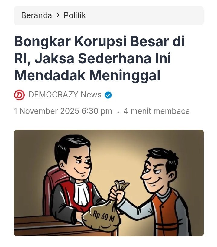 Negara kita unik ya..
Yg bongkar korupsi meninggal,
yang korupsi malah naik jabatan.

Mungkin ini yang disebut keadilan versi dunia terbalik 🙃
.
Komdigi Pinterest Helloween BPJS Gerindra Nessie