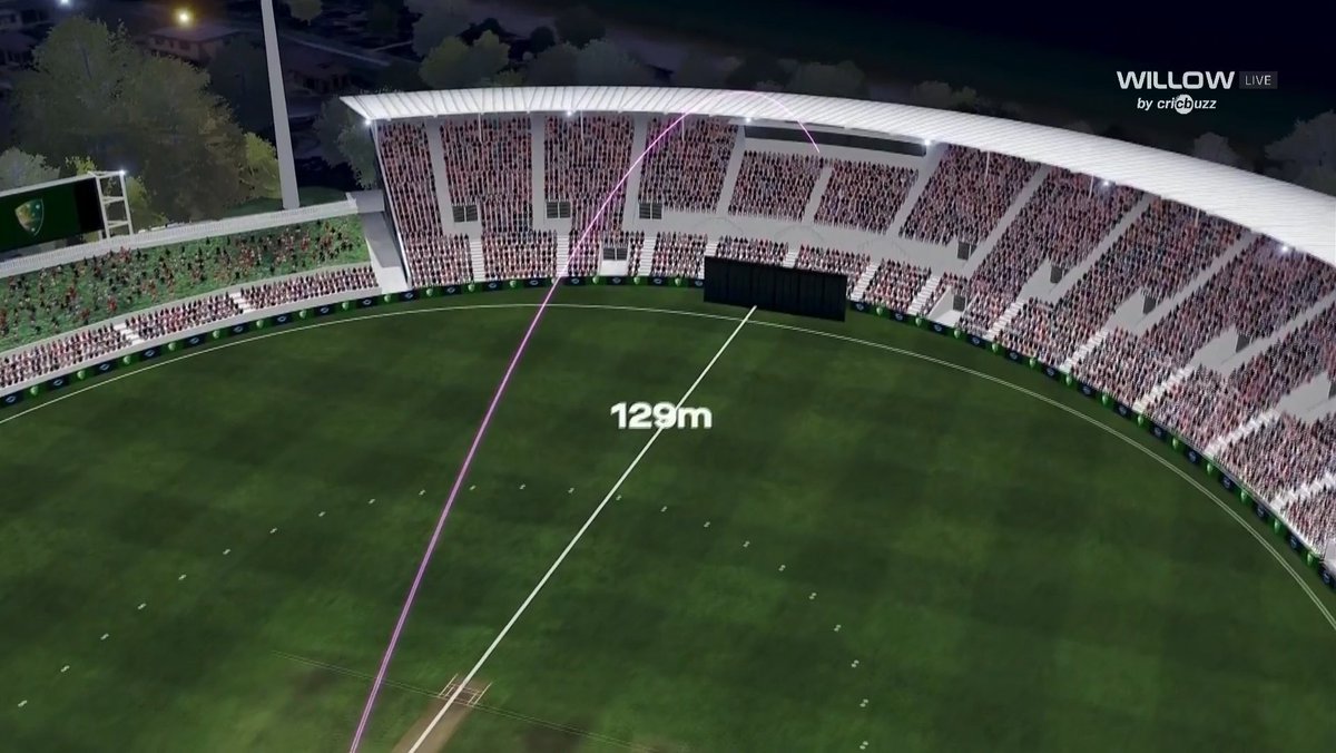BeingTeJan's tweet image. #TimDavid hit a monstrous 129M six off #AxarPatel. That&apos;s the longest six in the T20Is. 💥🏏

#AUSvIND #3rdT20I #Hobart
