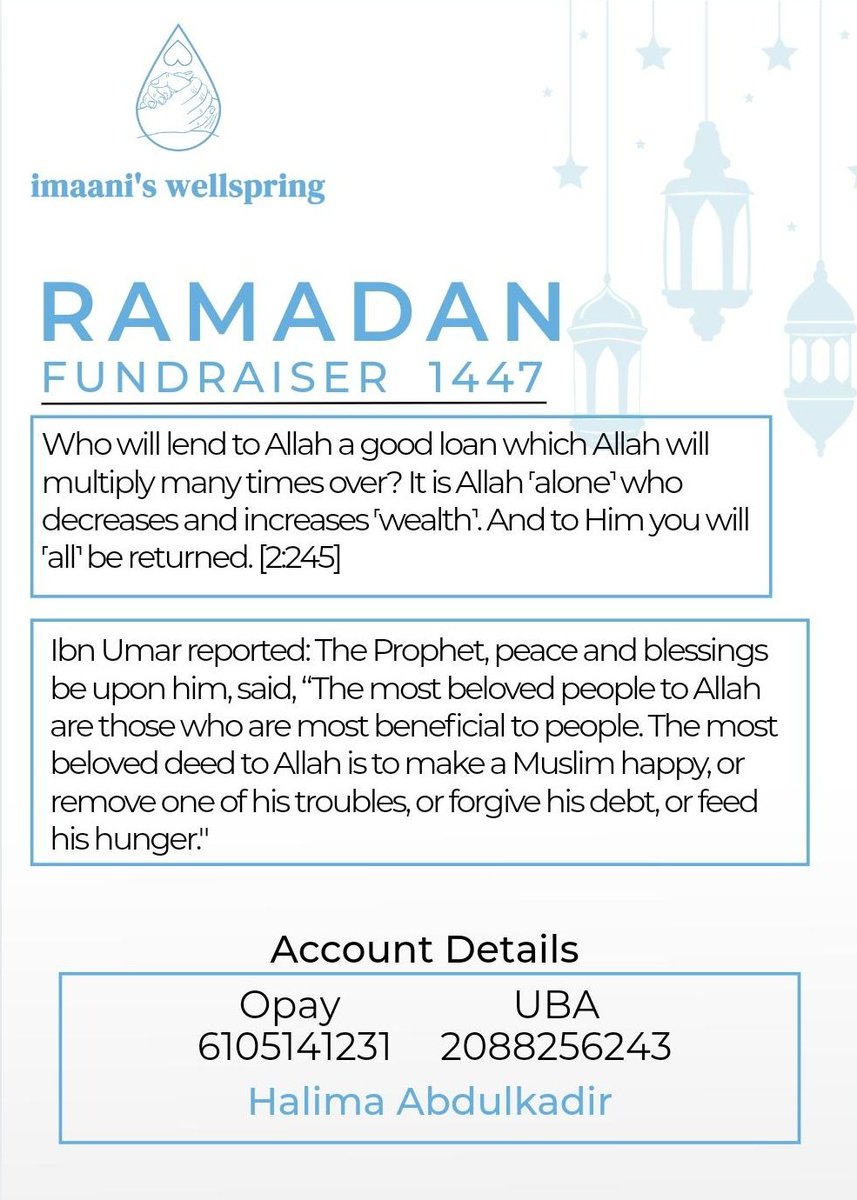 imaniwellspring's tweet image. Setting up our fundraiser for the month of Ramadan early, In sha Allah we surpass last year&apos;s reach and make the month as memorable for the underserved as it we would ourselves 🤍

Please donate and share Fi Sabilillah 😊