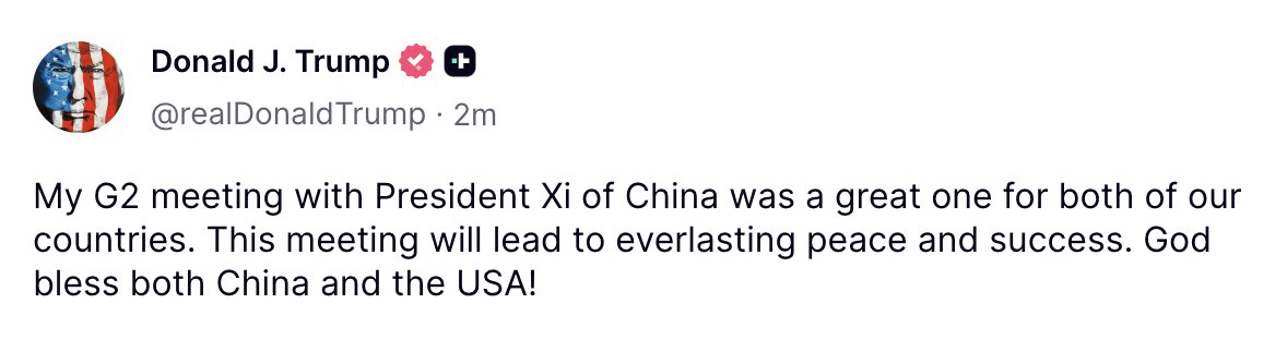 DeFiTracer's tweet image. 🚨 BREAKING:

🇺🇸 PRESIDENT TRUMP SAYS "GOD BLESS BOTH CHINA AND THE USA"

MEGA BULLISH!!