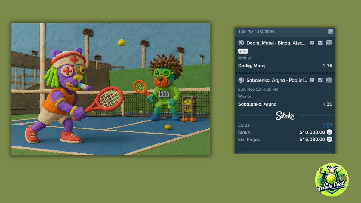 T1 finished business - quick and easy, 3:0, total domination! Now we follow the TENNIS GOAT, the incredible <a href="/LeTennisGoat/">MrNicolas-</a> - betting like a CHAMP, winning so much you’ll get tired of winning!