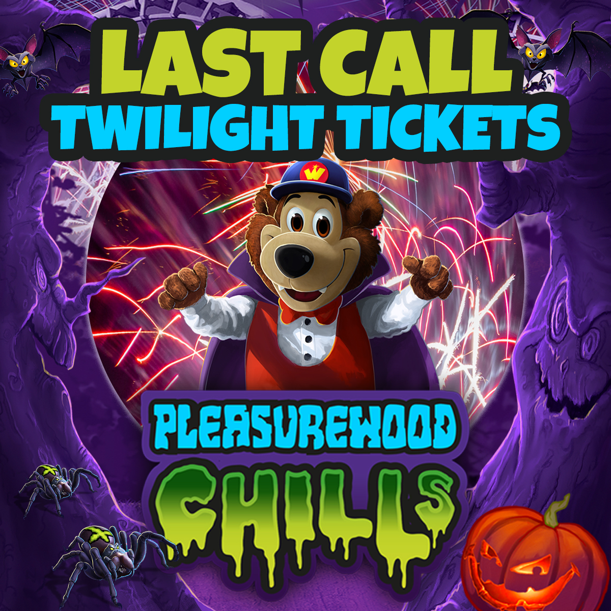 Last call for fun and fireworks 🎆😃 With a twilight and fireworks ticket enjoy entry from 3pm, giving two hours of rides and our epic fireworks 🎢 🎇

Just £12 per person 🤩

Get them before they're gone 🏃💨 Only at pleasurewoodhills.com 📲

Last admission is at 4.30pm ⏰