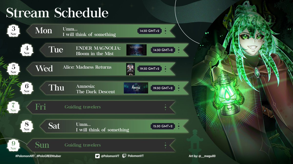 Hello travelers!

I am here once again present to you this week stream (GREEN) schedule