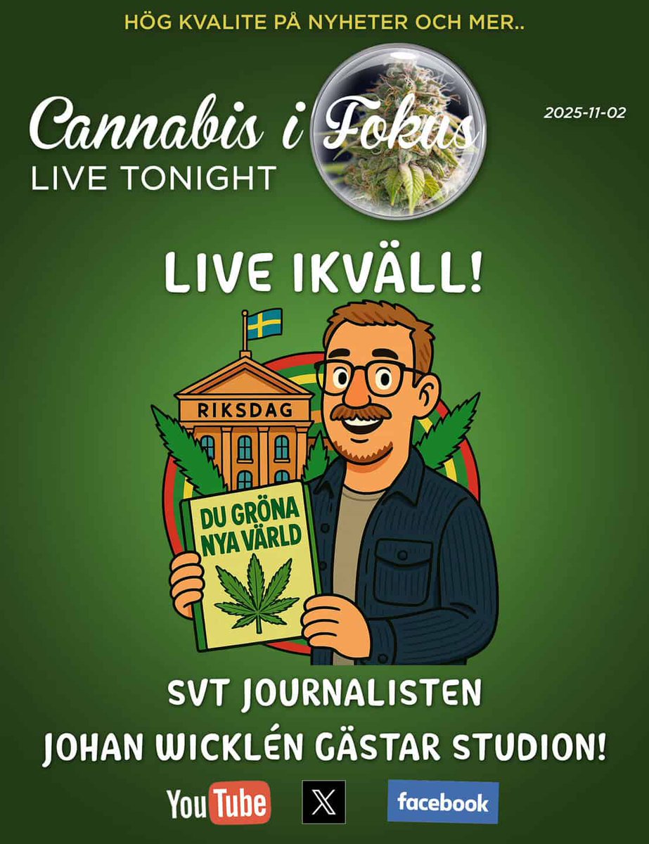 LIVE IKVÄLL: SVT Journalisten Johan Wicklén gästar studion!

Missa inte kvällens LIVE sändning det blir exklusiv intervju med den prisbelönade SVT journalisten Johan Wicklén. Vi kommer prata med Johan Wickléns om hans senaste projekt SVT serien om narkotika och cannabis: Så