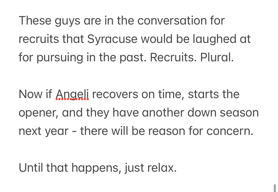Syracuse fans need to relax, take a deep breath, and a step back.