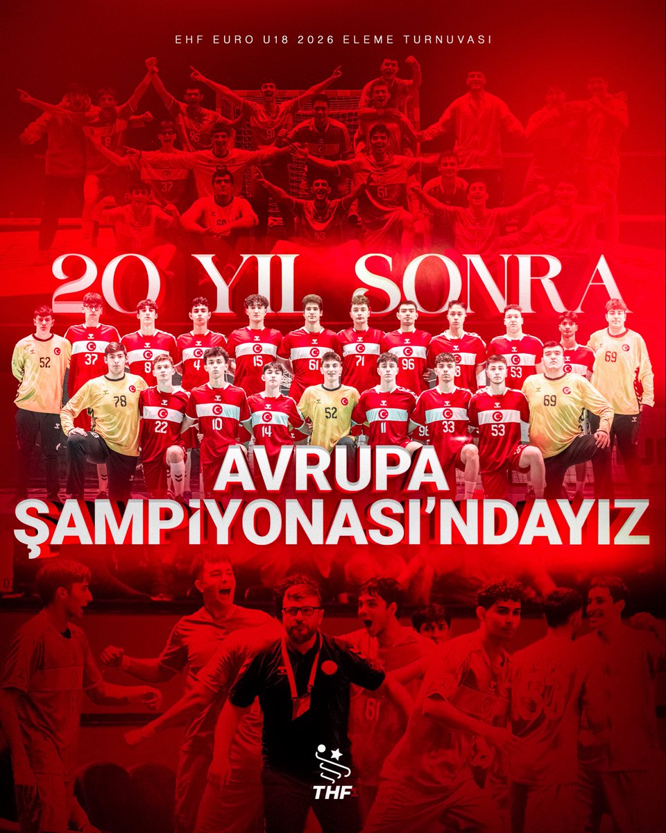 Hentbol_Fed's tweet photo. 🇹🇷 20 Yıl Sonra Yeniden Avrupa Şampiyonası’ndayız! 🌍🔥

Erkek U18 Milli Takımımız, EHF EURO U18 2026 Eleme Turnuvası’nda gösterdiği muhteşem performansla 20 yıl aradan sonra Avrupa Şampiyonası biletini aldı! 💪🤾‍♂️

Formanın hakkını sonuna kadar veren oyuncularımızı, teknik ekibimizi ve emeği geçen herkesi tebrik ediyoruz! ❤️🤍