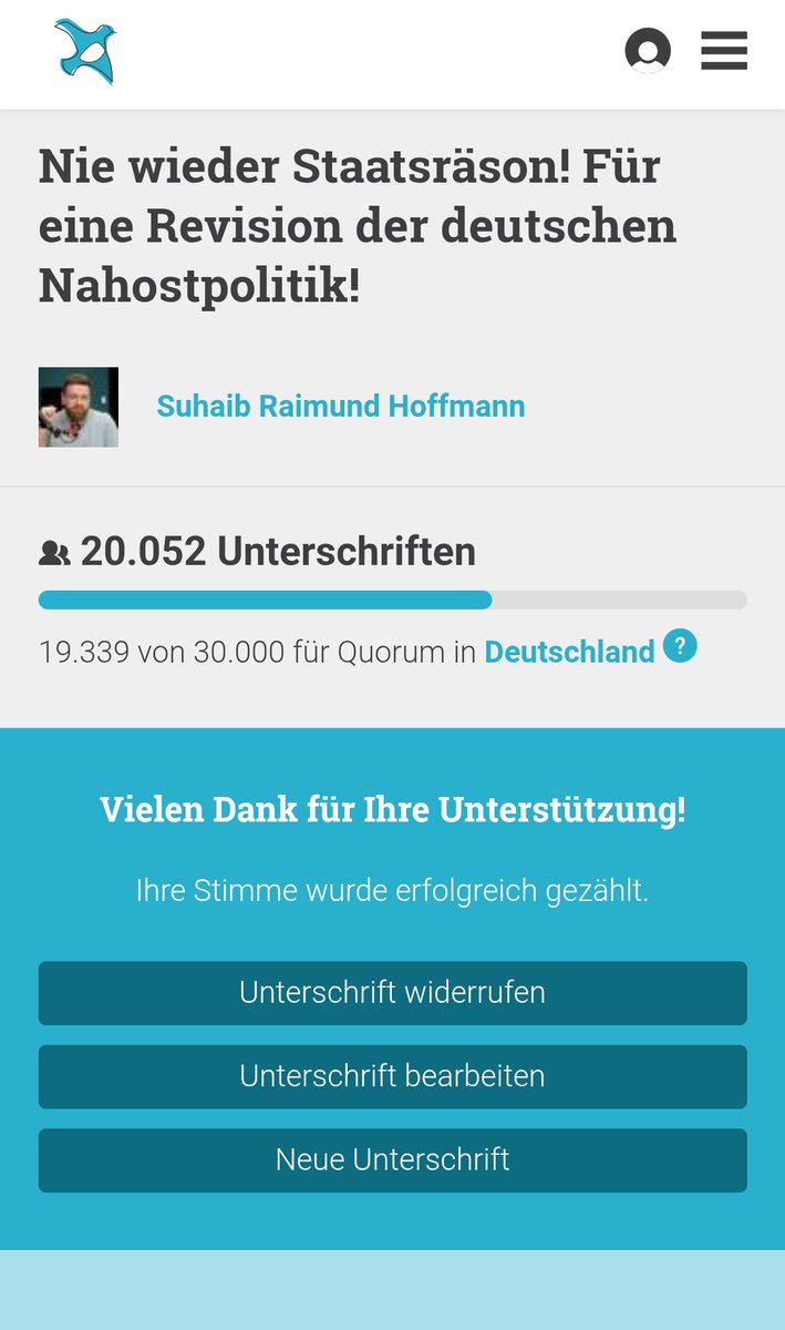 hoffmann_suhaib's tweet image. 20.000 Stimmen nach nur  einer Woche für #NieWiederStaatsräson! Vielen Dank an alle, die bereits unterzeichnet haben und vielen Dank an alle, die sich so sehr für diese Petition einsetzen!
Die Ungerechtigkeit der deutschen Staatsräson ist ein lagerübergreifendes Anliegen, dem…