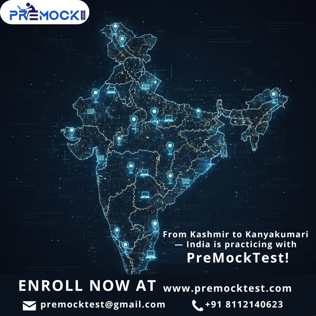 PremockT90018's tweet image. From Kashmir to Kanyakumari — India is practicing with PreMockTest! #IndiaIsPreparing #PreMockTest  #GovtExamIndia #ExamPreparation #MockTestIndia #GovernmentJobs  #PracticeMakesPerfect #OnlineMockTest #DreamBigWorkHard #SSCPreparation #UPSCPreparation #BankExamPreparation #RRB