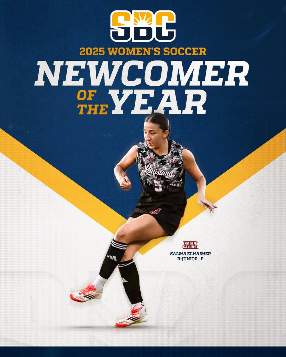 𝗘𝗟𝗛𝗔𝗜𝗠𝗘𝗥 𝗘𝗦𝗧𝗘𝗘𝗠.

<a href="/RaginCajunsSOC/">Louisiana Ragin' Cajuns® Soccer</a> redshirt junior forward Salma Elhaimer nets the 2025 #SunBeltWSOC Newcomer of the Year award and is the first player in program history to receive the honor. Elhaimer started 16 of 17 games and was third on the team in both goals