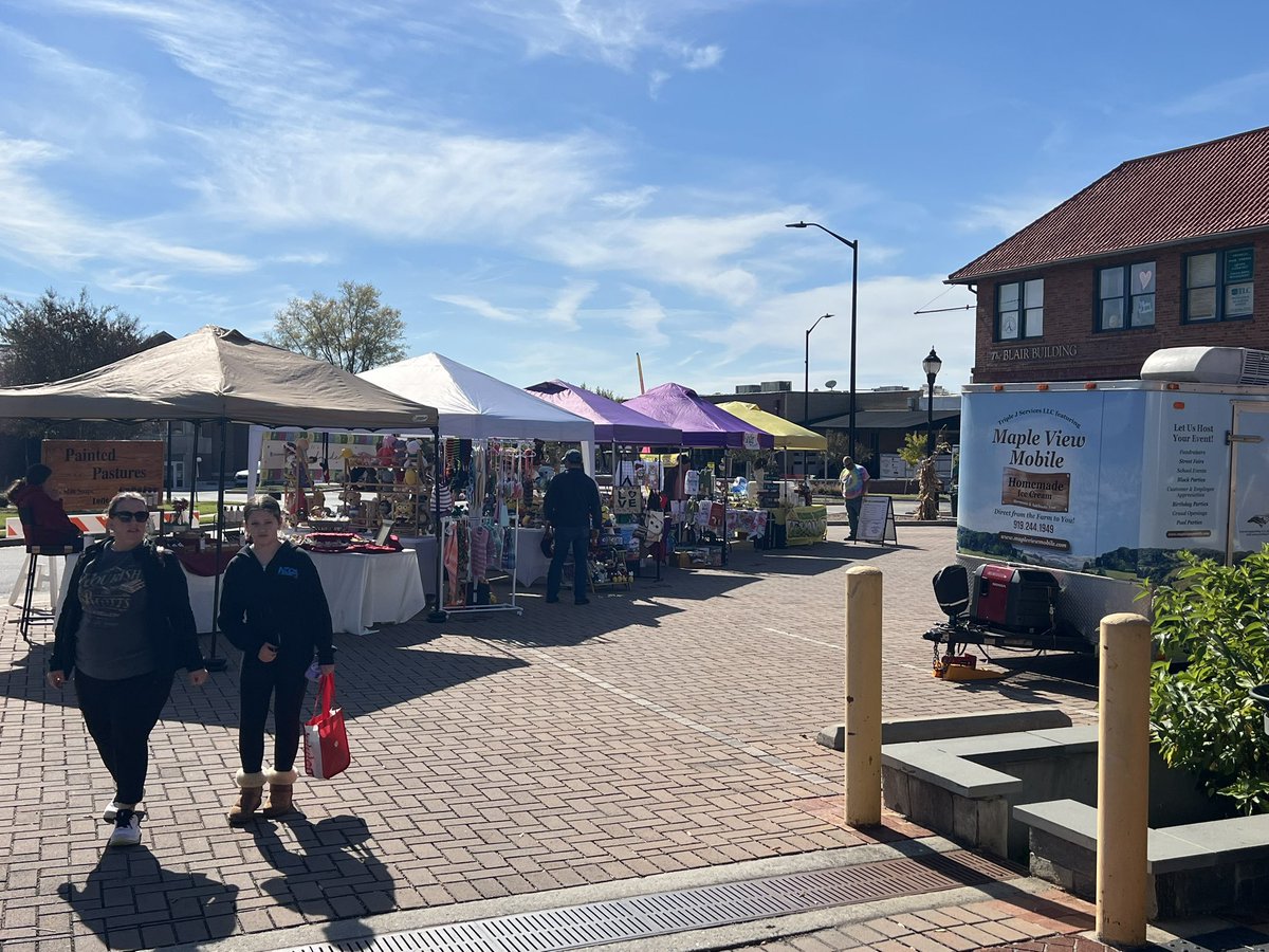 Its First Sunday!  We’re set up and ready to meet you in Beautiful Downtown Pittsboro!