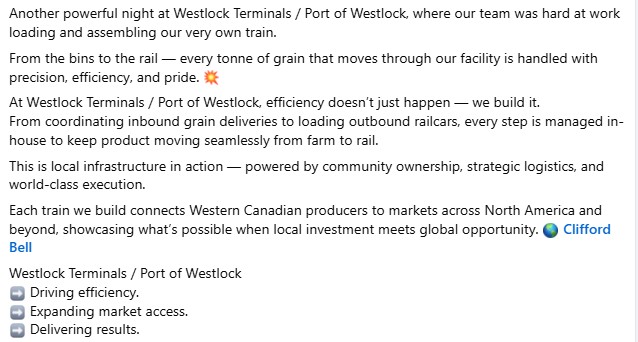 WTLTerminals's tweet image. 🚂 We Build Our Own Train — Right Here in Westlock! 💪🌾

#GrainToGlobal #AgInfrastructure #RailLogistics  #CanadianAg #AlbertaAg #PrairieStrong #FarmToRail #AgValueChain #WestlockTerminals #WTLTerminals @WTLTerminals #PortOfWestlock #DryPort #MilwestDistillery @MilwestSpirits