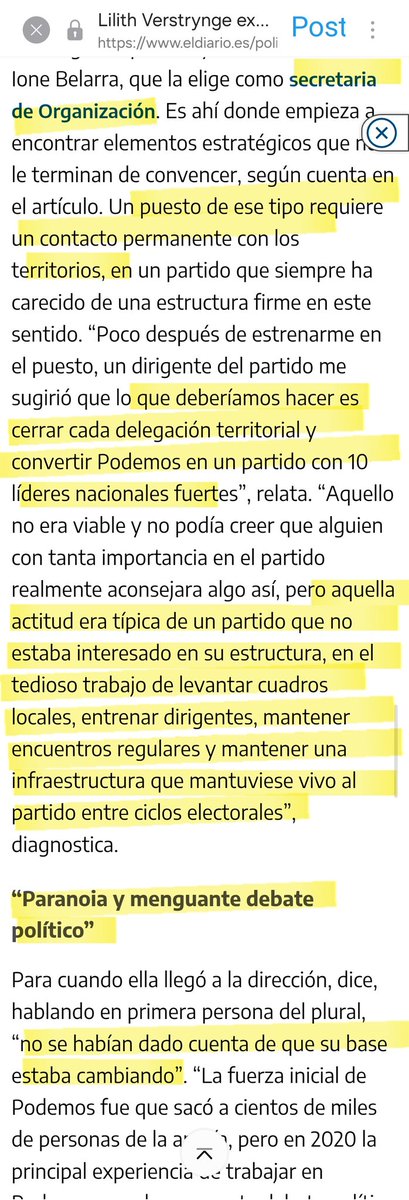 Fascinante, lo escribe Lilith Vestrynge de Podemos, y se puede extrapolar perfectamente a otro partido político español.