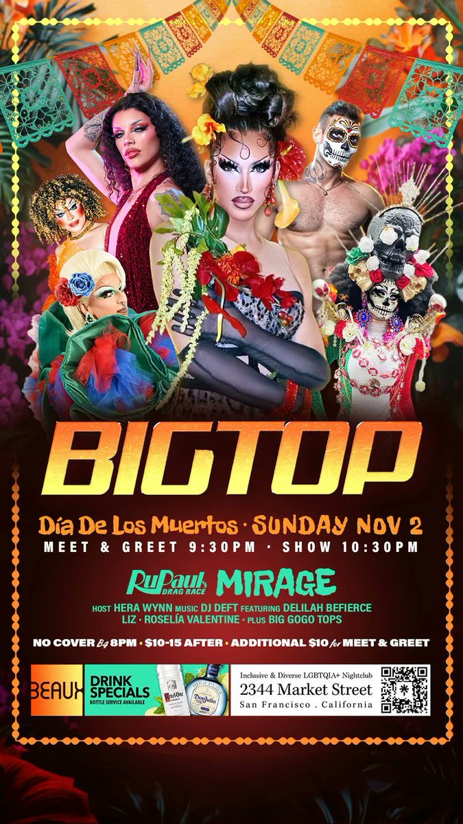 Get ready for Big Top Sundays at <a href="/BeauxSF/">BEAUX</a> 
The Castro's favorite homo-disco circus is bringing you <a href="/Mirage_amuro/">Mirage Amuro</a> from <a href="/RuPaulsDragRace/">RuPaul's Drag Race</a> 
Hosted by <a href="/herawynnsf/">Hera Wynn 🏳️‍⚧️</a> and <a href="/djdeftSF/">DJ DEFT</a> spins all night for you!
Sales end soon ⬇️
eventbrite.com/e/big-top-sund…
