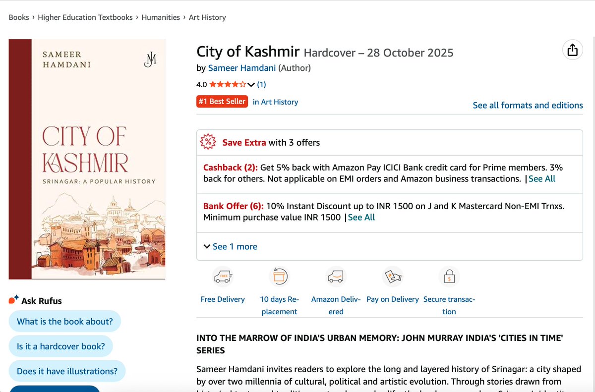 HamdaniSameer's tweet image. Thank God for categories. I can live with #1 Best Seller in Art History (even if for a few hours or days).