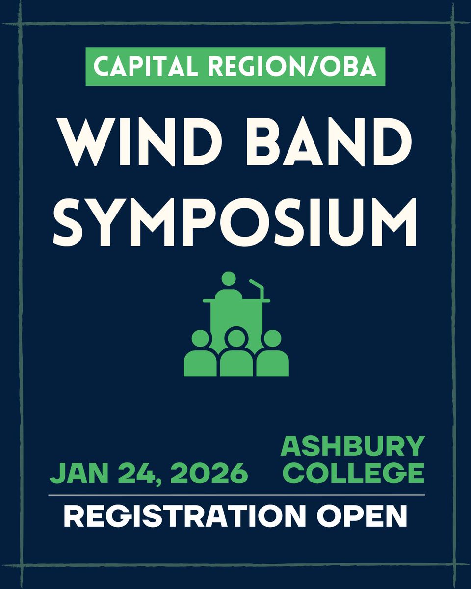 Registration is OPEN for the 2026 Capital Region/OBA Wind Band Symposium on Saturday January 24th at Ashbury College! This year we are very fortunate to have Dr. Jacqueline Dawson: Associate Professor and the Director of Bands at the University of Manitoba as our clinician. (1/2)