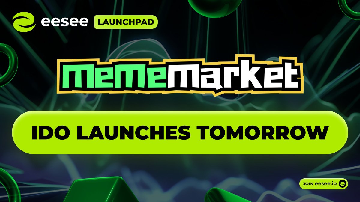 eesee_io's tweet image. The @MemeMarketFun IDO goes live tomorrow at 11 AM UTC.  

Built for the next 100M users:  

• AI-powered meme insights 
• Risk-hedged prediction markets 
• Gasless, one-tap Solana UX 
• Real yield-backed liquidity  

IDO details below 👇