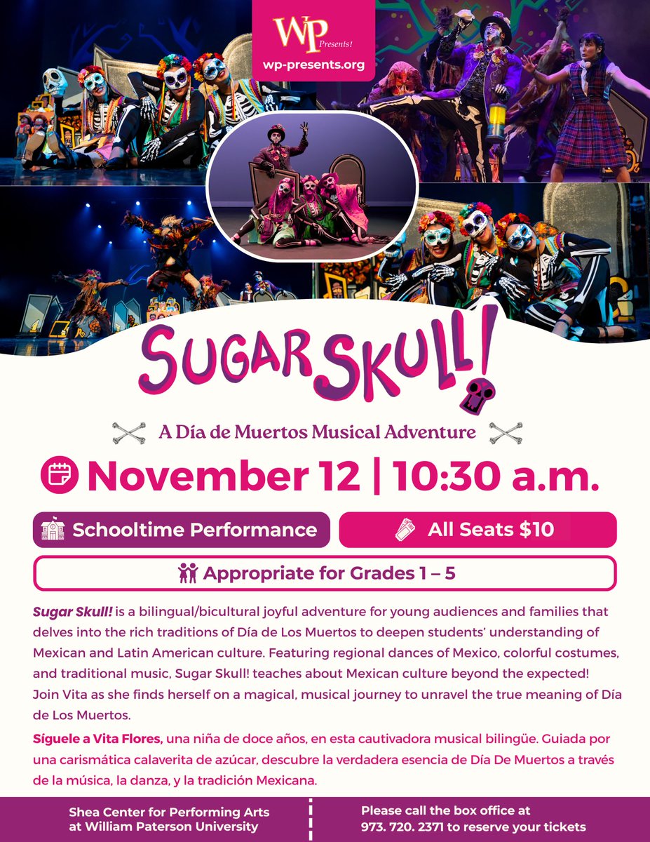 🇲🇽 💐💀Feliz Día de los Muertos!💀💐 🇲🇽

🍎 ✏️ If you're a teacher, #homeschooling or want to show your child new #Culture then see SUGAR SKULL! #DiaDeMuertos Musical Adventure on 11/12.

Buy single 🎟️ here: sheacenter.vbotickets.com/event/sugar_sk… 

#Mexico #latinosenusa #celebration #recuerdos