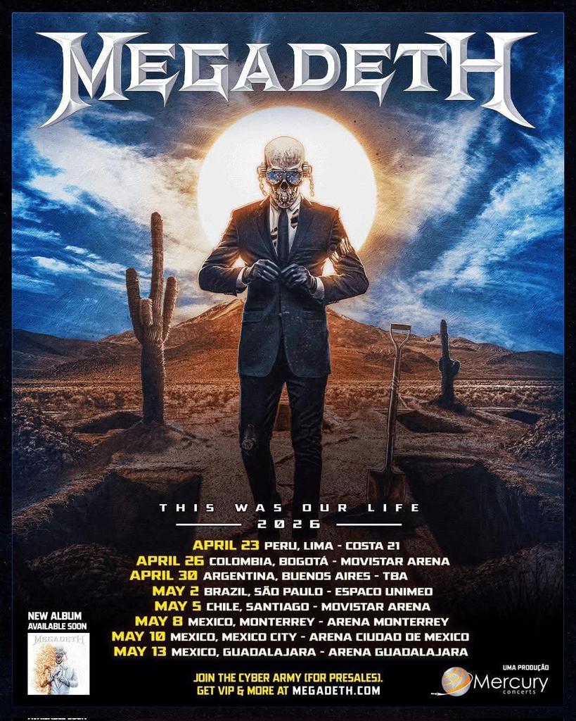 Megadeth por Latinoamérica en el 2026.